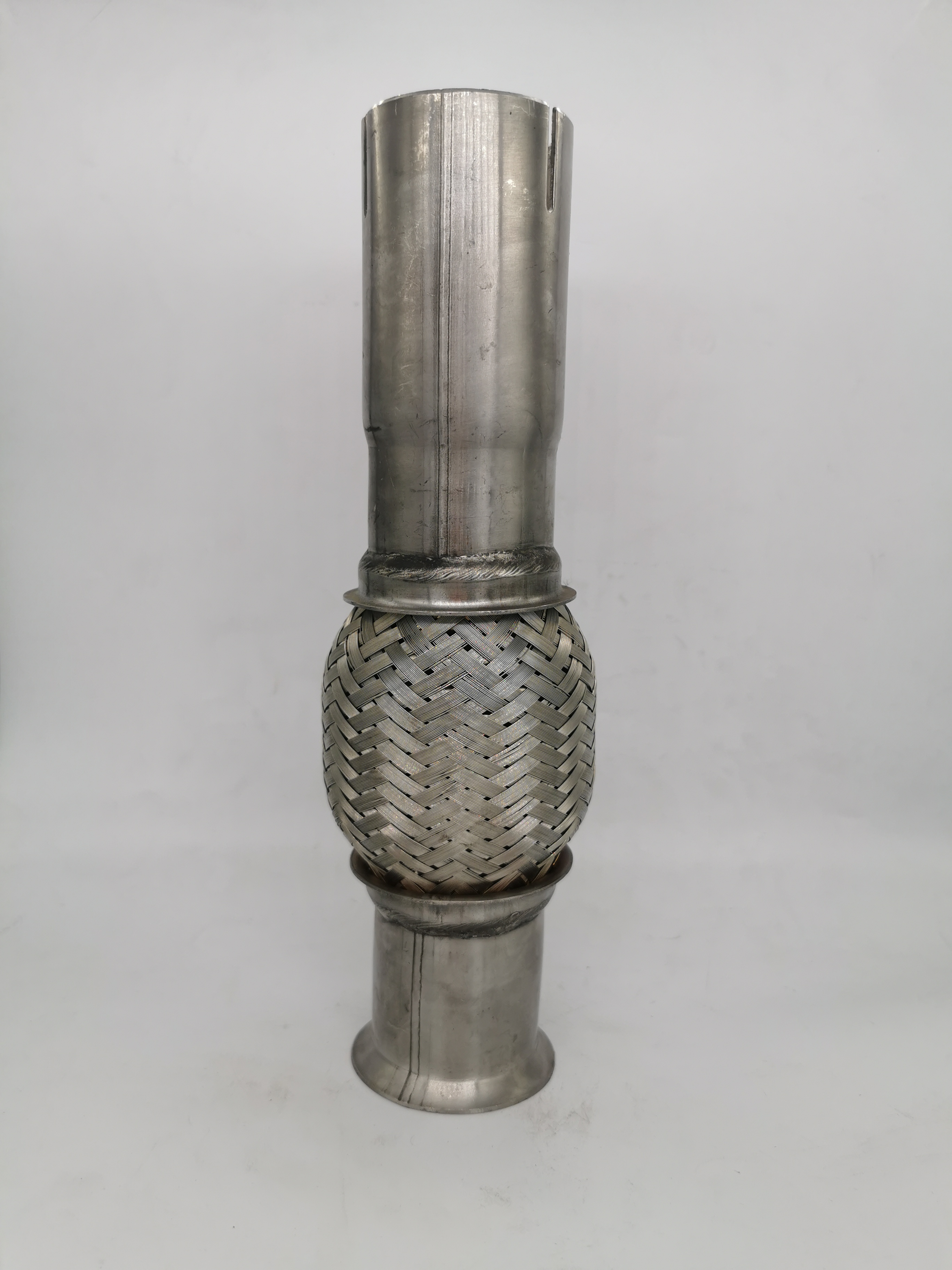 Punched bell mouth exhaust flexible pipe with extension Notched tube